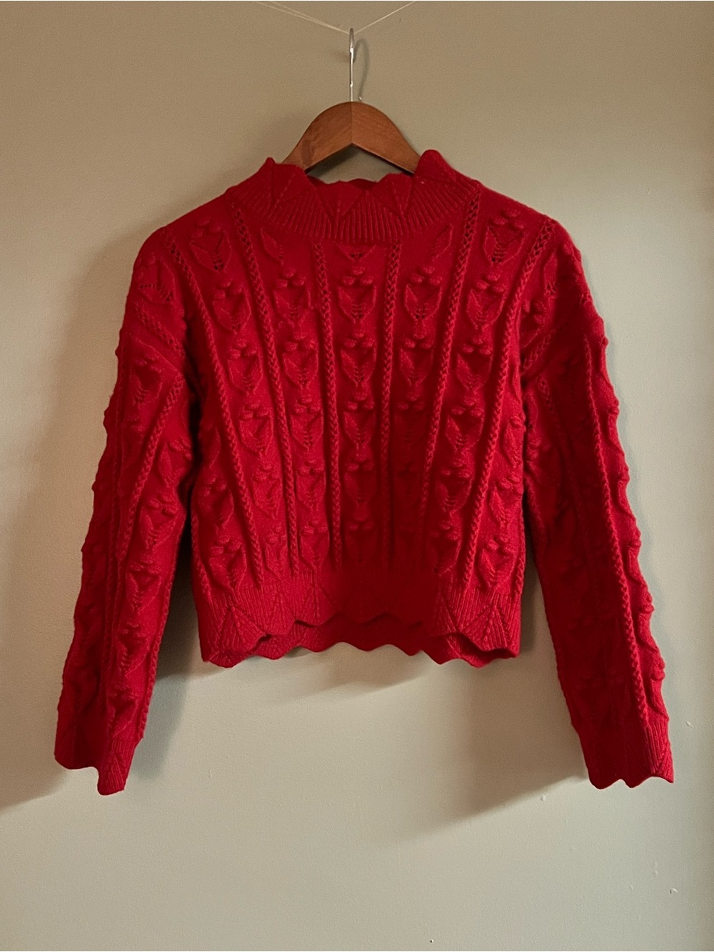 Red Cable Knit Cropped Sweater